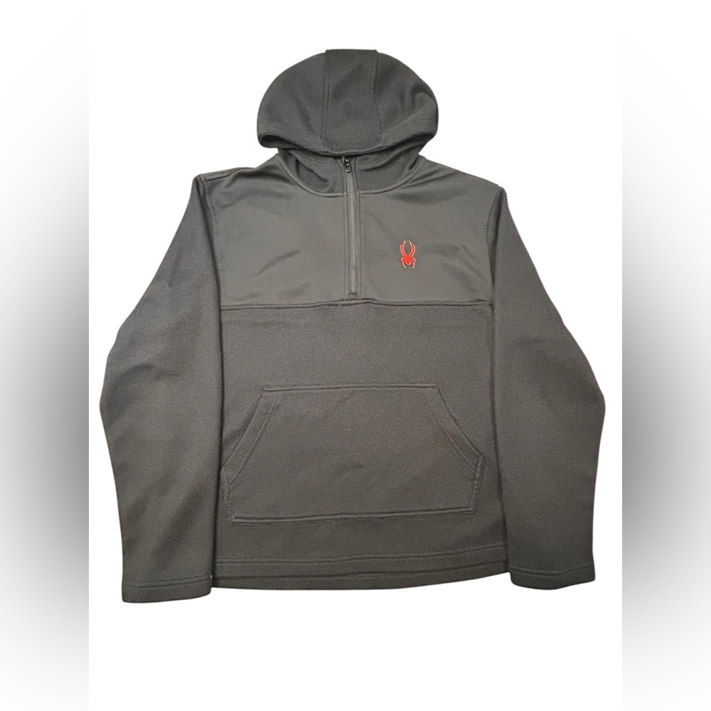 Spyder Men's Ray Racer 1/4 Zip Pullover‎ Hoodie Black Red Logo Roo Pocket L